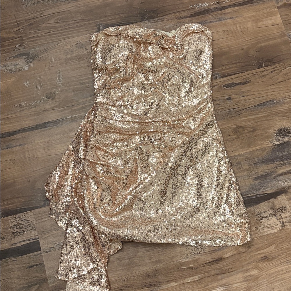 Gold Sequin Strapless Dress